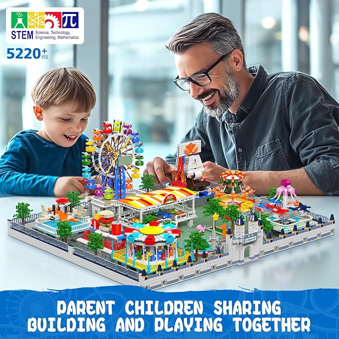 Mould King Large Amusement Park Building Set, DIY Eight-Major Electric Model Kits Include Ferris Wheel, Carousel, etc, Modular Design, Collectible Home Decoration for Teens, Adults(5220 Pcs)