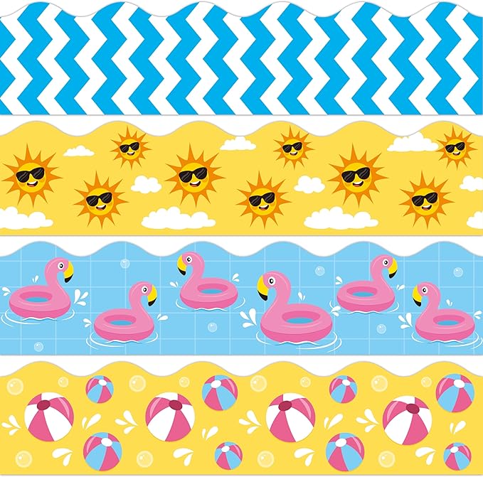 BeYumi Summer Beach Border Trim - 80Pcs Summer Wave Beach Pool Bulletin Board Borders Back to School Border Trim Decor Classroom Office Chalkboard White Board Poster Summer Holiday Party Decoration
