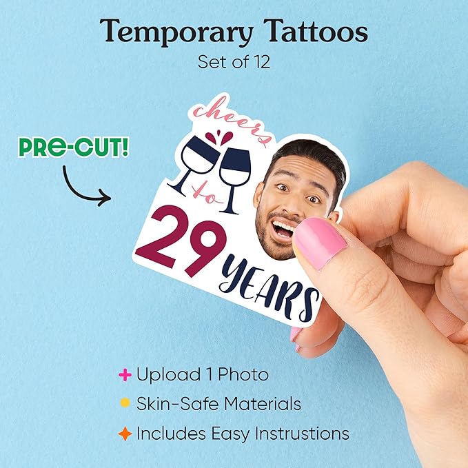 Big Dot of Happiness Custom Photo But First, Wine - Birthday Party Favors - Fun Face Temporary Tattoos - Set of 12
