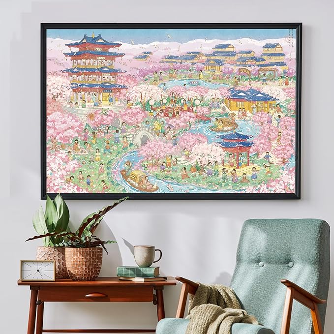 MOMIBOOK 1000 Piece Puzzle for Adults Jigsaw Puzzles of Cherry Blossom Dream, Painting Image Difficult Challenging Hard Impossible Puzzle Unique Funny Party Christmas Birthday Gifts