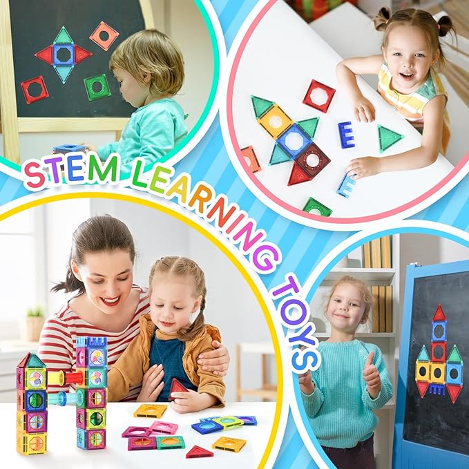 Magnetic Building Tiles, 158 PCS Magnetic Tiles for Kids Ages 3-5, 3D Magnet Building Blocks Set, STEM Learning, Education and Encourage Imagination, Presents for Boys and Girls
