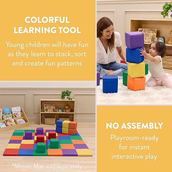 Mosaic Toddler Building Cubes, Foam Blocks, Assorted, 12-Piece