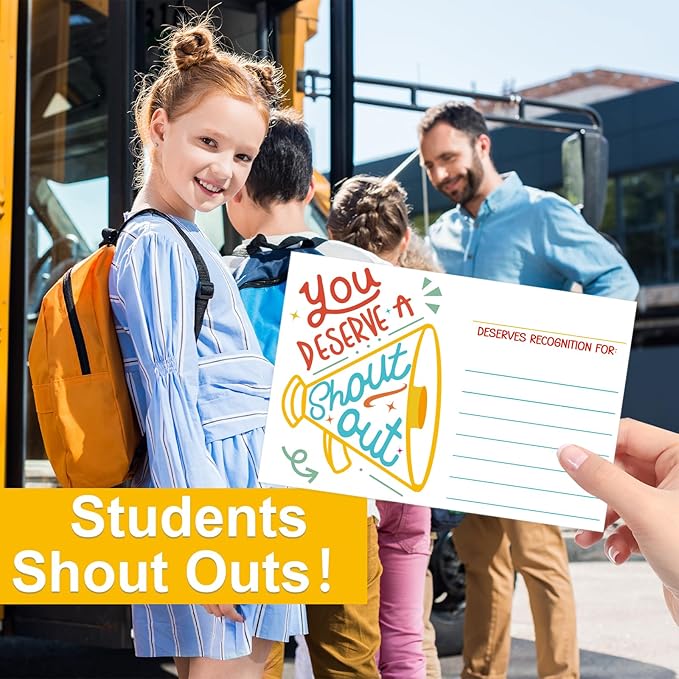 50Pcs Shout Out Card, Appreciation Cards for Teachers Students Employees Office Staff, Kudos Cards Team Classroom Good Behavior Incentive, Motivational Card for School or Workplace (Speaker)