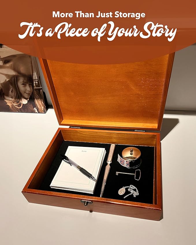 WE Games Wooden Memory Box for Keepsakes – Vintage Decorative Storage Box with Lid - Redwood Finish with Logo Print