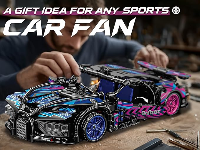 Sosuy Building-Block Race-Car Set, 1:18 Technical Model Kit 473 Pcs DIY Pull-Back Cyberpunk Toy for Boy Girl Kid Age 6+ Year, Birthday Gift for Teen Adult Display, Speed Super Sports Cars Bricks Icons