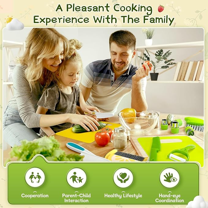 Chanking 15 Pieces Kids Safe Knife Set for Real Cooking Child-Friendly Plastic Chef Tools Montessori Kitchen Toys for Toddlers with Bright Colors Gifts for Boys and Girls