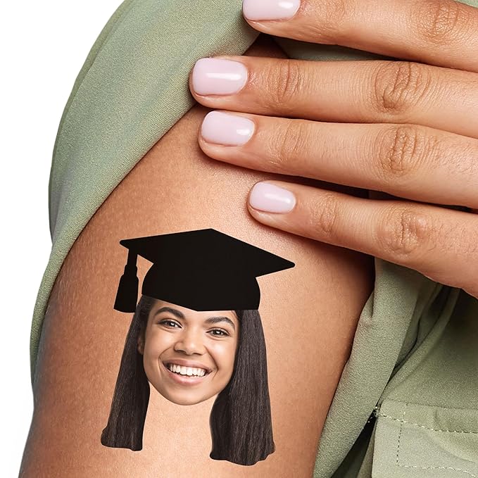 Big Dot of Happiness Custom Photo Grad Cap - Graduation Party Favors - Fun Face Temporary Tattoos - Set of 12