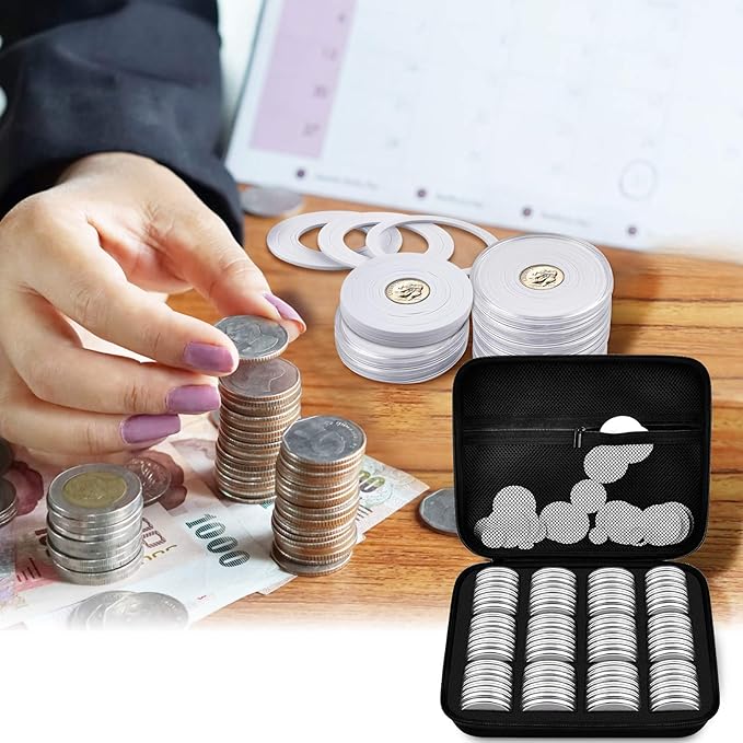 PAIYULE 96 Pieces 46mm Coin Capsules, with Foam Gasket and Plastic Storage Organizer Box, 6 Sizes (20/25/27/30/38/46mm) Coins Collector Case Holder for Coin Collection Supplies (White)