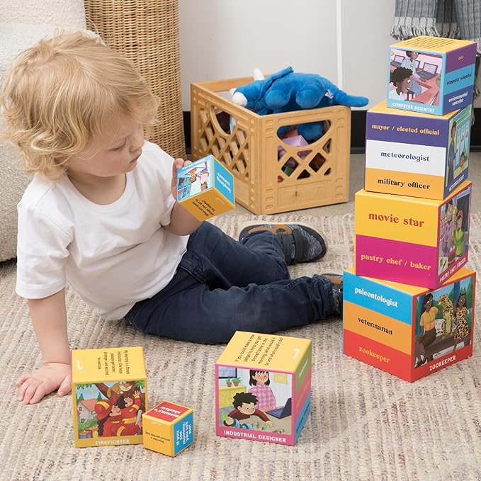 Upbounders® Stacking & Nesting Blocks | FSC®-Certified Educational Toy for Toddlers 2+ | Montessori-Inspired Learning Toy with Career-Themed Illustrations | Develops Fine Motor & Cognitive Skills