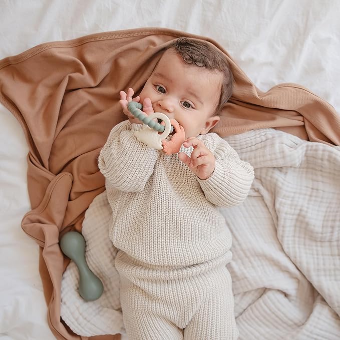 mushie Silicone Dino Teething Ring Toy