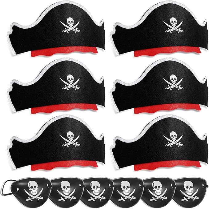 Legigo 12 Pcs Pirate Hat with Eye Mask - Classic Costume Cap Accessories for Pirate Party Cosplay Caribbean Dress, Black
