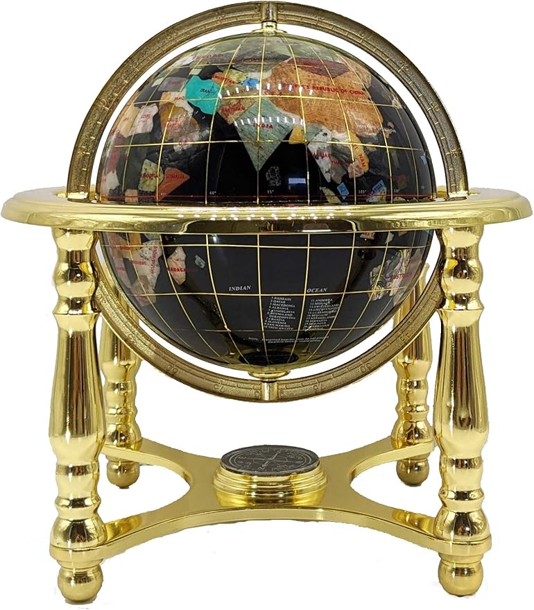 Unique Art 10-Inch Tall Table Top Day and Night Ocean Gemstone World Globe with Gold Stand (DAY N NITE)