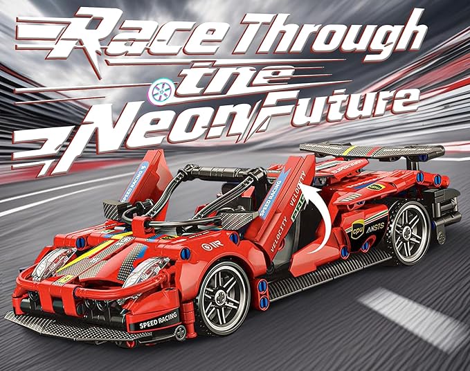 Sosuy Building-Block Race-Car Set, 1:18 Technical Model Kit 513 Pcs DIY Red Pull-Back Toy for Boy Girl Kid Age 6+ Year, Birthday Gift for Teen Adult Display, Speed Super Sports Cars Bricks Icons