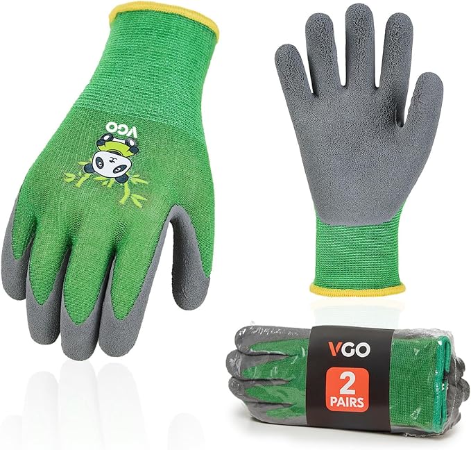 Vgo... 2-Pairs Age 3-5Kids Garden Gloves, Bamboo Fibre Toddler Gardening Gloves, Children Yard Safety Work Gloves,Rubber (Size XXXS, Green, KID-RB6026)