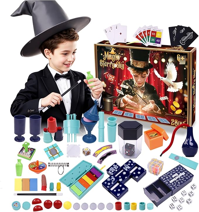 Magic Kit for Kids 28 in 1 Magic Tricks Set Age 6-8 to Perform with Step-by-Step Video Instructions for Each Trick from Professional Ages 6+