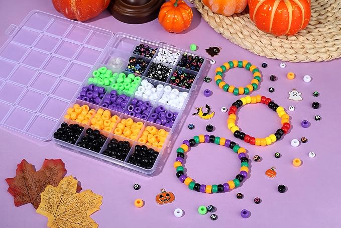 XIANNVXI 10Colours Halloween Pony Letter Beads Set Friendship Bracelet Making Kit 640pcs Orange Purple Green White Letter Pony Beads Bulk