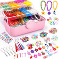 SUMAJU 18500+ Bracelet Making Kit Rubber Band, 26 Colors Rubberband Bracelet Kit with 3 Layer Container Includes Glow-in-The-Dark Rubber Bands, Bracelet Making Refill Kit Birthday Gift for Kids(Pink)