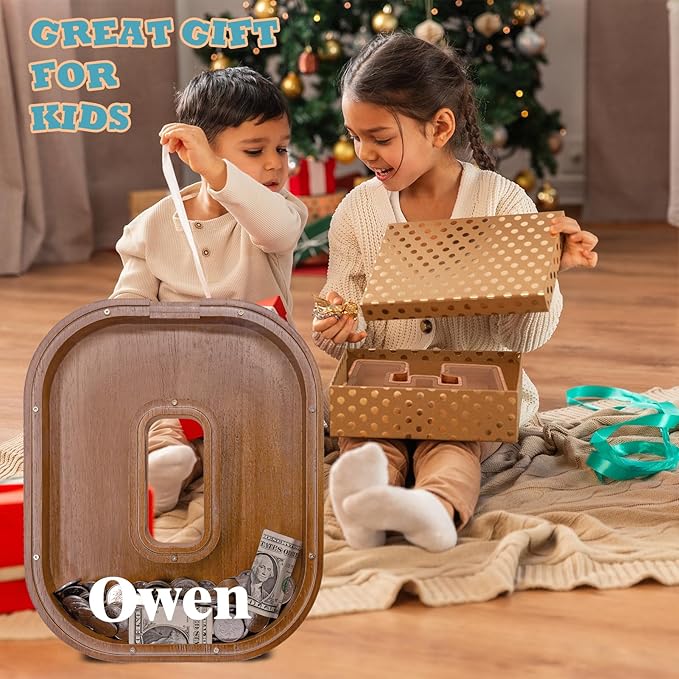 Wooden Letter Piggy Bank for Kids Larger Letter Piggy Bank for Boys and Girls Personalized Piggy Bank Initial Coin Bank Wood Kids Money Bank for Birthday and Festival
