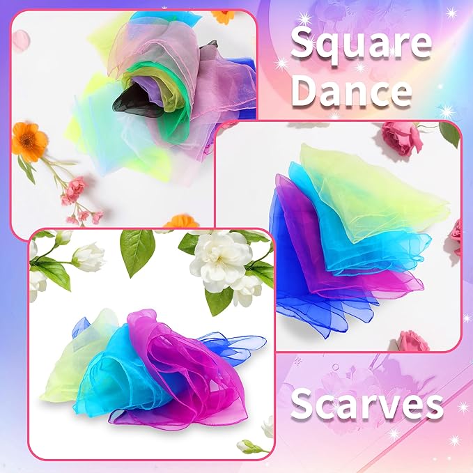 12 Colorful Scarves Play Dance Sensory Juggling Scarves Play Silks Rainbow Scarf Lightweight Thin Square Festival Scarf Game Magic Tricks Performance