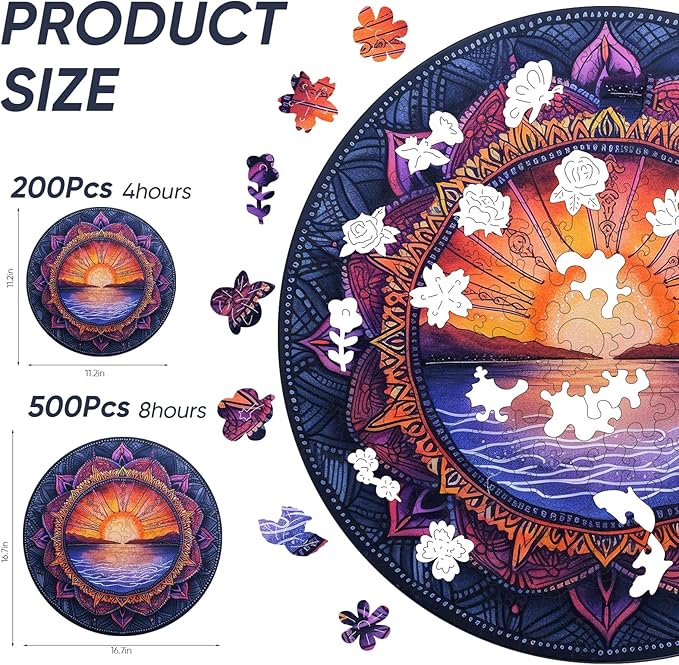 Wooden Jigsaw Puzzles Sunset 500 Pieces, Jigsaw Puzzles for Adults, Unique Shape Animal Adult Puzzles, Irregular Wood Puzzles Best Gift for Adults Family Game(16.7 x 16.7 in)