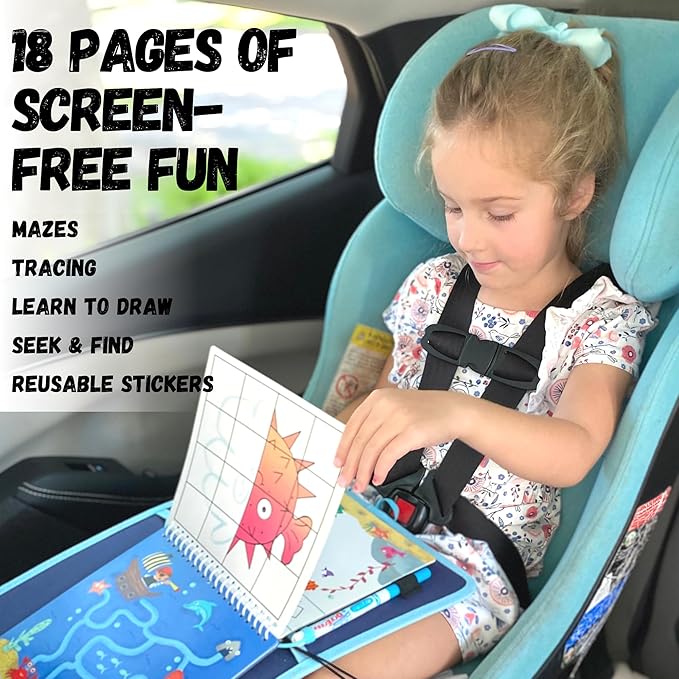 Totebook Kids Travel Educational Activity Book with Washable Markers - Car and Airplane Activities, Learning Toys for Toddlers- Reusable Stickers for Ages 4, 5, 6 (Ocean & Extra Princess Book)