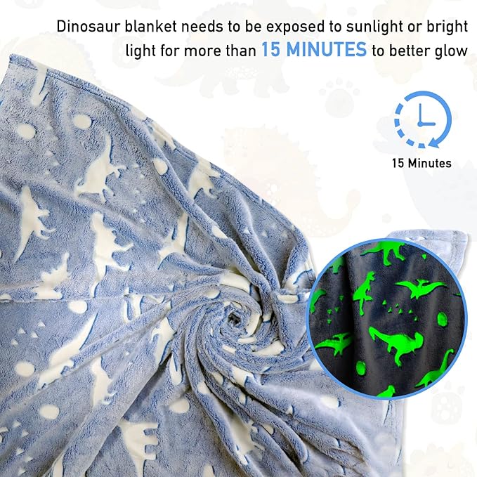 TEHALK Dinosaur Glow in Dark Blanket - Soft Fleece for Boys & Girls - Personalized Baby & Toddler Blanket - 50"x60"