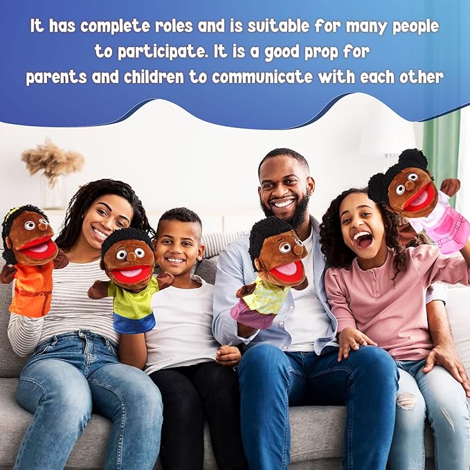 6 Pcs Family Hand Puppets 12 Inch Grandparents, Mom & Dad, Brother & Sister Plush Hand Puppet Toys Role-Play Toy Puppets for Kids Storytelling Imaginative Pretend Play Teaching Preschool(6 Family B)