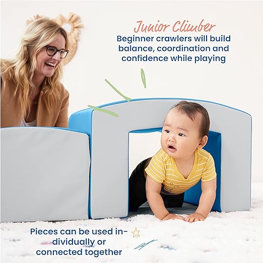 ECR4Kids SoftZone Junior Mix n' Match Tunnel and Bump, Beginner Playset, French Blue