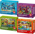 QUOKKA 100 Piece Puzzles for Kids Ages 4-6-4 Jigsaw Puzzles for Kids Ages - Search and Find Game with Animals, Dinosaurs for Childrens 5-8-Learning Educational Toys for Boys and Girls Improved Version