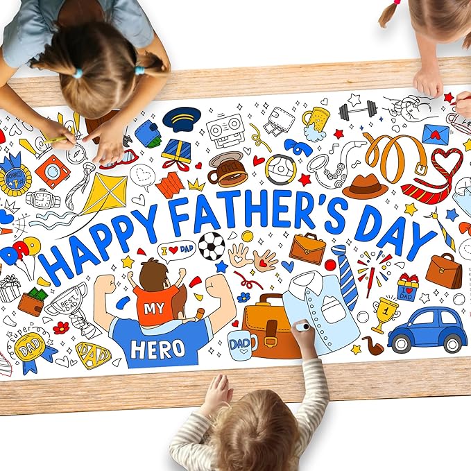 Gatherfun Father's Day Themed Activity Poster/Table Cover - 72" x 31.5" Wall Art for Classroom Wall, School Parties, Happy Father's Day Decorations
