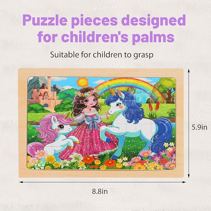 Wooden Puzzles for Kids Ages 4-6, 24 Piece Unicorn Mermaid Princess Jigsaw Puzzles 4 Packs, Preschool Toddlers Learning Activity Puzzles Toys for Girls 3 4 5 6 Years Old