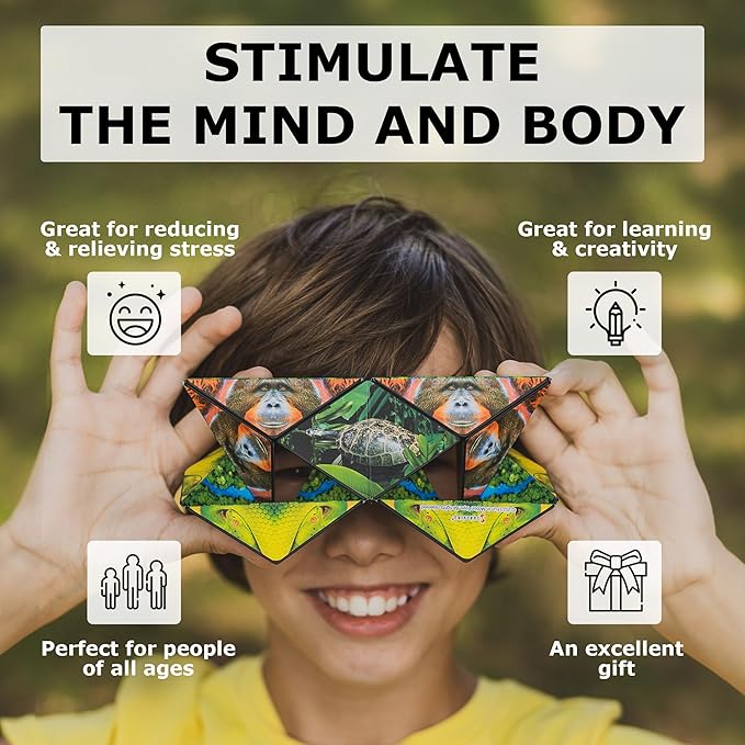 SHASHIBO Shape Shifting Box - Award-Winning Fidget Toy w/ 36 Rare Earth Magnets - Fidget Cube Transforms Into Over 70 Shapes, Sensory Toy Gift for Kids, Teens, and Adults (Wild Series - Forest)