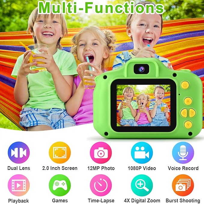 GKTZ Toys for Girls Age 3-8, Kids Camera Digital Video Toddler Camera Children Camcorder Birthday Gifts for 3 4 5 6 7 8 Year Old Girls with 32GB SD Card (Green)