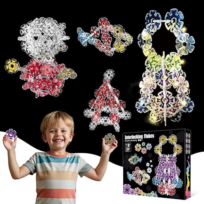 Building Chips of Snowflakes, Translucent Interlocking Discs Toy, Learning Construction Block Toys, 240PCS STEM Brain Development Playset for Girls and Boys Aged 4+