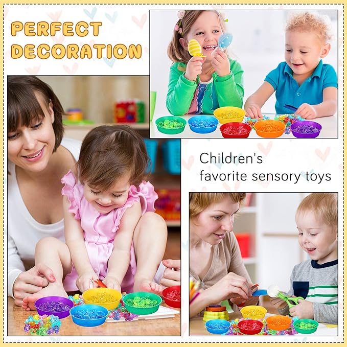 Leitee 62 Pcs Sensory Bin Filler Include 50 Unicorn Acrylic Beads 4 Tweezers 2 Scissors Clips 6 Cups Fine Motor Toys Set for Boys Girls Early Education and Counting Sorting Training