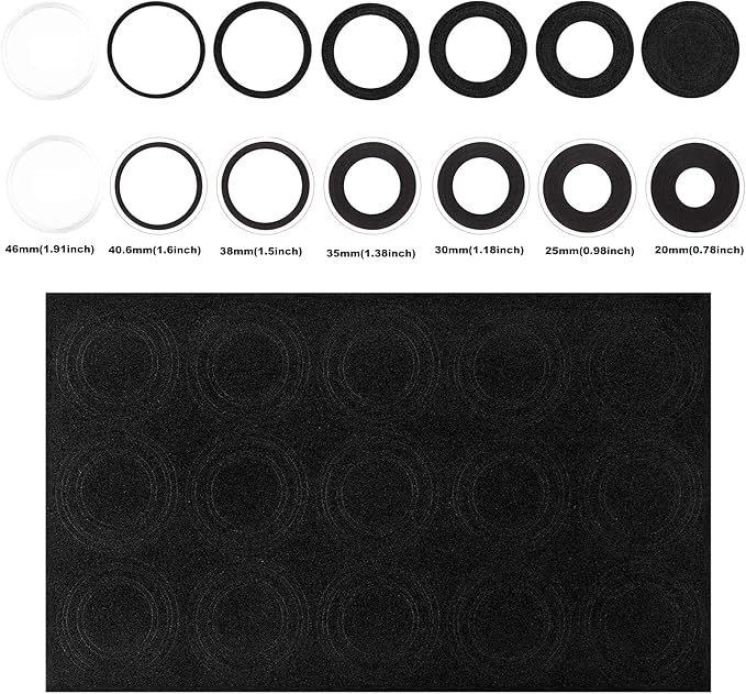 SPLF 120 Pieces 46mm Coin Capsules and 7 Sizes (20/25/30/35/38/40/46mm) Protect Gasket Coin Holder Case with Plastic Storage Organizer Box for Coin Collection Supplies