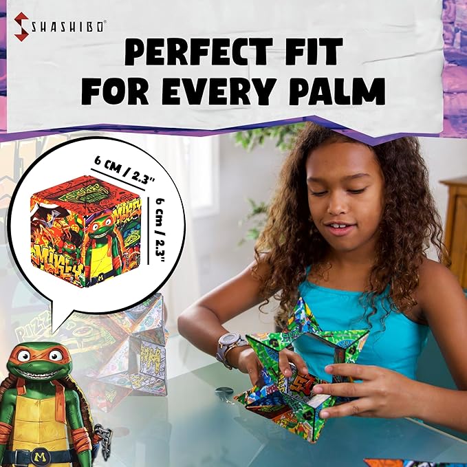 SHASHIBO Teenage Mutant Ninja Turtles Shape Shifting Box - STEM Magnetic Fidget Cube That Transforms Into Over 70 Shapes, Download Fun in Motion Toys Mobile App (Mikey)