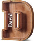 Summidate Customized Name Extra Large Wooden Piggy Bank for Kids Boys Girls Alphabets Letter A-Z Coins Bills Money Change Saving Box Clear Cover (Laser Engraved) Educational Toys 12"- Letter D