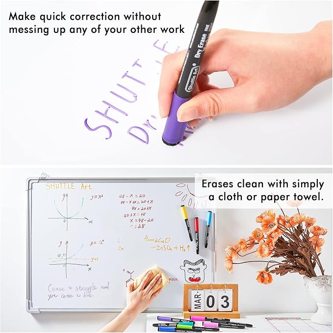 Shuttle Art Dry Erase Markers, 32 Pack 16 Colors Magnetic Whiteboard Markers with Erase, Fine Point Dry Erase Markers Perfect For Writing on Whiteboards,Mirrors for School Office Home