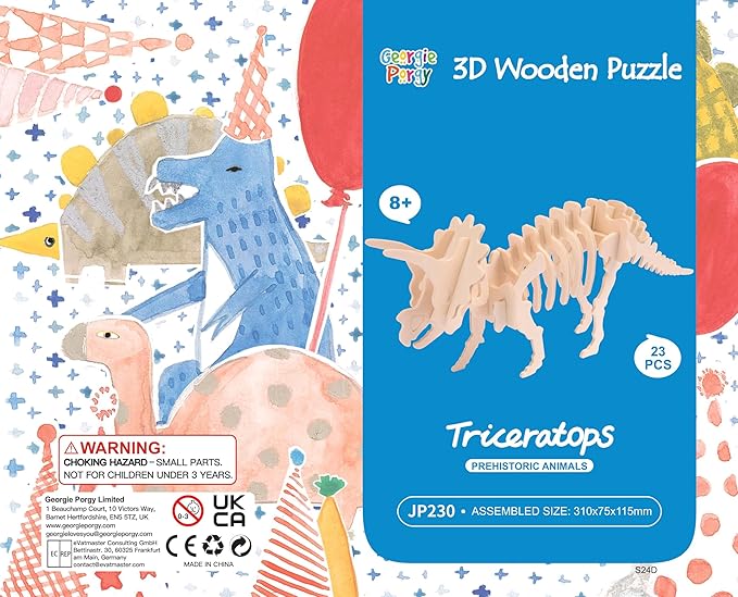 Georgie Porgy 3D Wooden Puzzles for Kids Toys Construction Woodcraft Kits DIY Model Puzzle Kits Birthday Gifts Pack of 3 (Parasaurolophus Apatosaurus Triceratops)