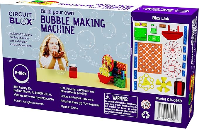 E-BLOX Building Blocks STEM Circuit Kit, Build Your Own Bubble Machine, Bubble Solution Included, Great Science Project for Little Ones, Birthday Gift, Boys, Girls, 5+