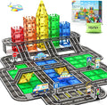104 PCS Magnetic Tiles Road Set, STEM Construction Toys for Kids Ages 3-5 5-7 4-8, Magnet Building Blocks for Toddler Toys Games, Christmas Birthday Gifts for 3+ Year Old Boys Girls