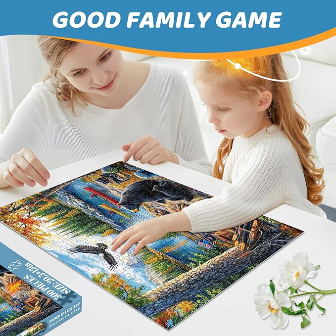 500 Piece Puzzles for Adults,Mother Kids Bear Eagle Large Piece Jigsaw Puzzle for Adults Kids Seniors,Recycled Cardboard Puzzle 500 Piece,Family Activity Great Gift for Family Friends 20.5 * 15 in