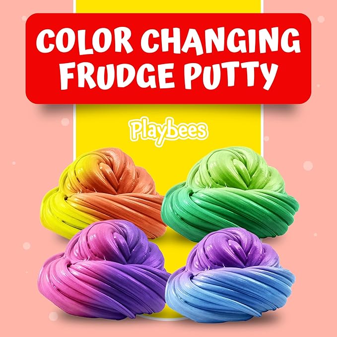 Playbees Color Changing Therapy Putty 4 Pack - Silly Mini Thinking Slime for Sensory Play, Educational Games, Fidget Toy 8-15 - Heat Sensitive Magical Color Shifts - Slime Party Favors 2 Oz