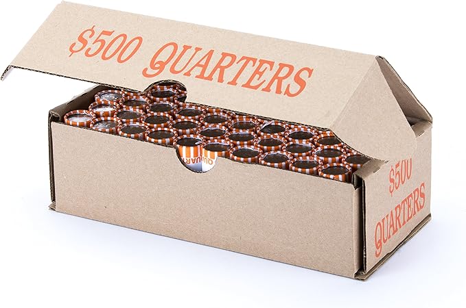 Quarter Storage Box Orange Holds 50 Wrapped Coin Rolls, 50 Boxes