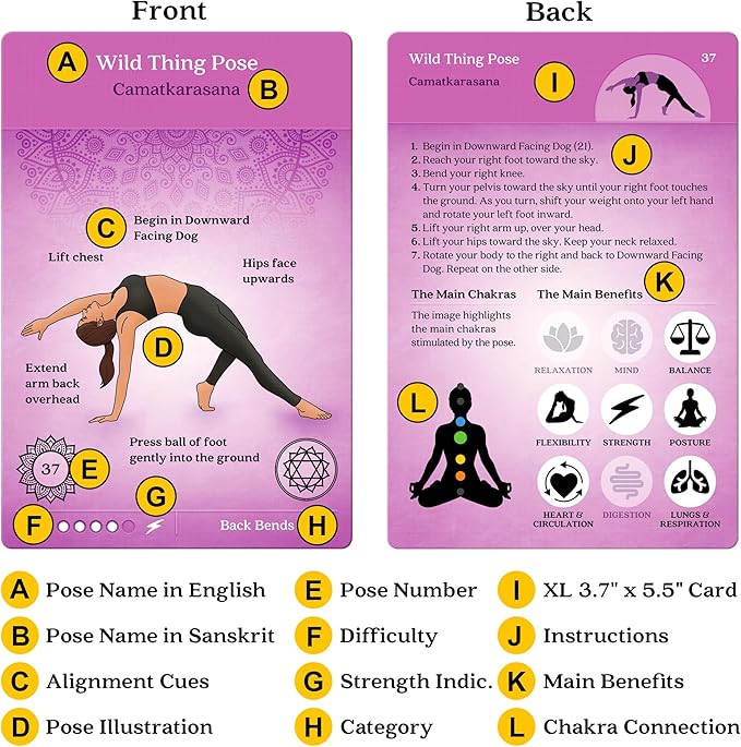 Asana Moon Premium Yoga Cards – Deck with Over 120 Yoga Poses – Yoga Sequencing Deck with Yoga Cues and Sanskrit Names for Beginners and Teachers – Unique Yoga Gift for Women or Any Yoga Lover