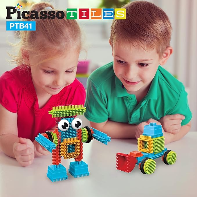 PicassoTiles Toys 41 piece Hedgehog Block Building Blocks Construction Toy Set w/IdeaBook Learning Playset None Magnetic STEM STEAM Educational Kit Child Brain Development Preschool Kindergarten PTB41
