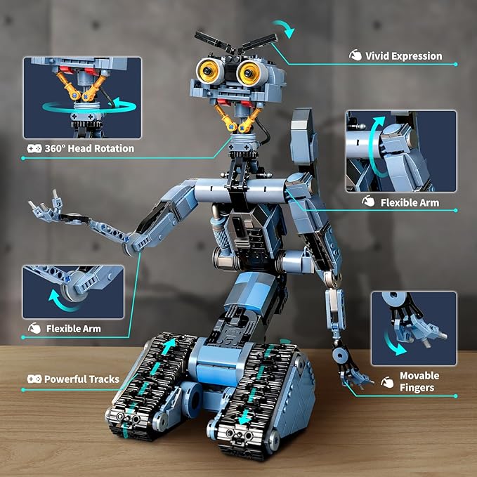 iATOM 1176 Pieces Johnny 5 Robot Building Set with Remote Control - Rechargeable, Tech Movie Robotic Figure Model Kit for Adults, Gift for Halloween & Chirstmas