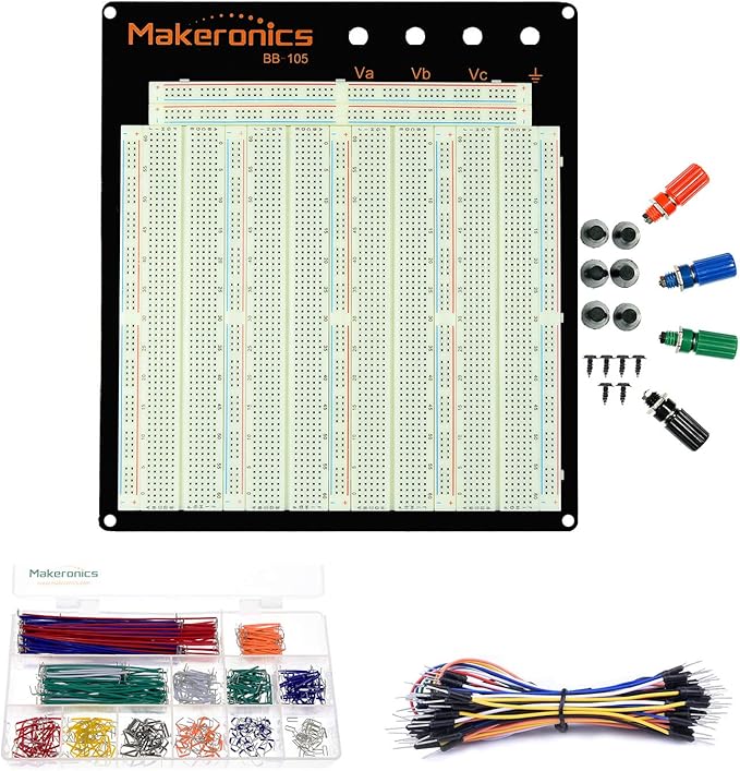Makeronics Solderless 3220 Breadboard Complete Kit-3220 Tie-Points Experiment Plug-in Breadboard with Aluminum Back Plate +560 U-Shape|65 PCS Pure Copper Jumper Wires for Prototyping Circuit/Arduino