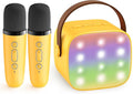 Mini Karaoke Machine for Kids Adults, Portable Bluetooth Speaker with 2 Wireless Microphones, Birthday Gifts Toys for Girls Boys Ages 3, 4, 5, 6, 7, 8, 9,10,11,12+ Years Old Toddler (Yellow)